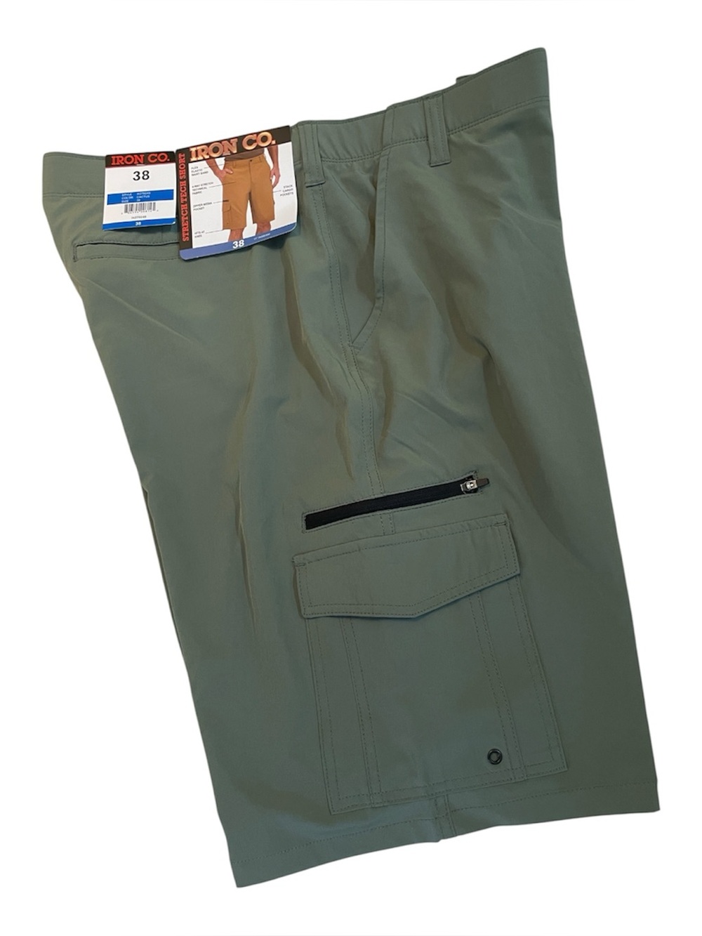 Iron Co. Stretch Tech Cargo Shorts Cactus Green Sz 38